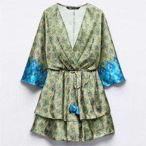 Zara Blue and Green Geometric Mini Dress